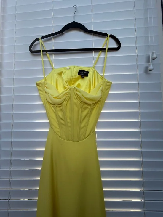 Bardot Lemon Yellow Satin Corset Maxi Dress - Picture 6 of 10